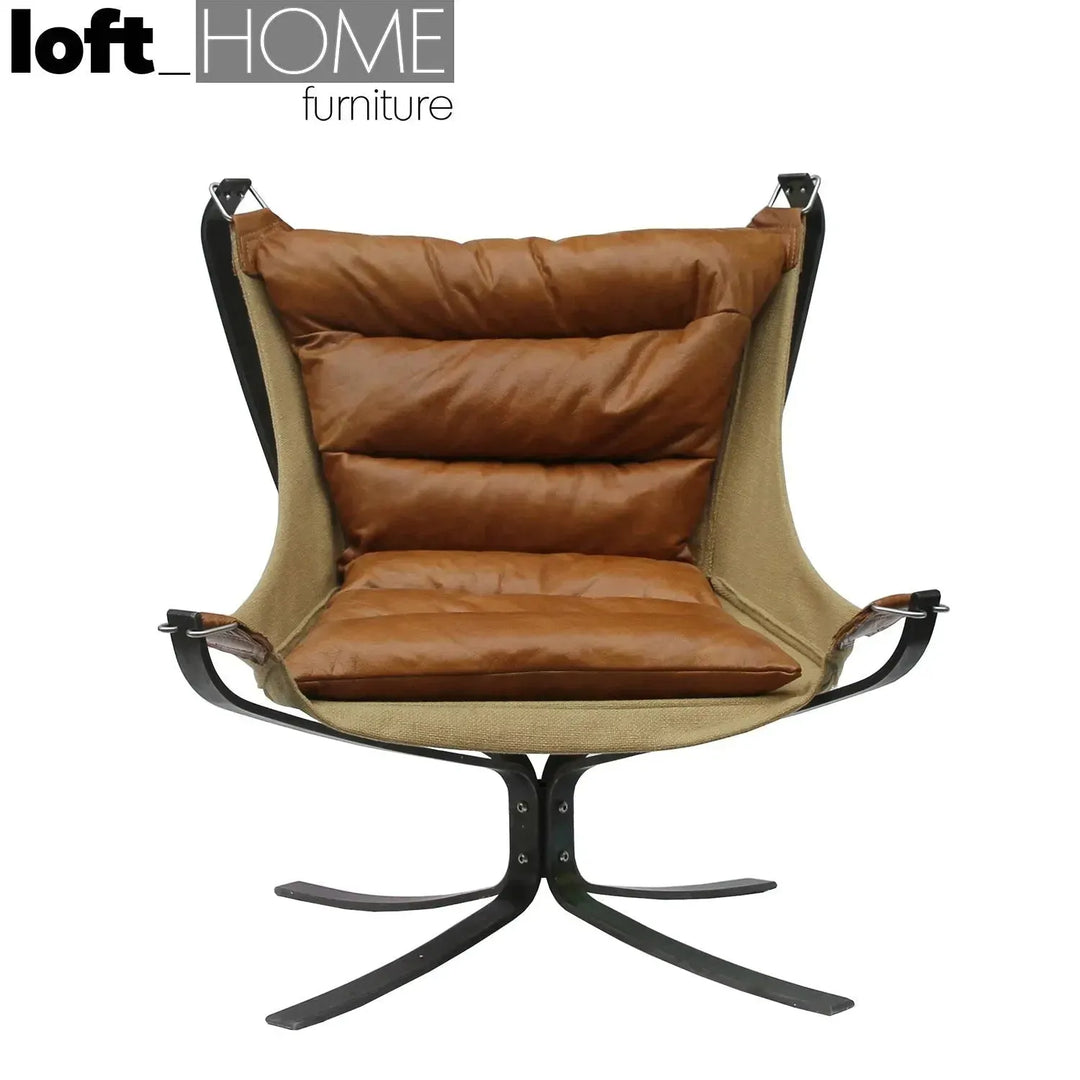 Industrial genuine leather 1 seater sofa hopper in still life.