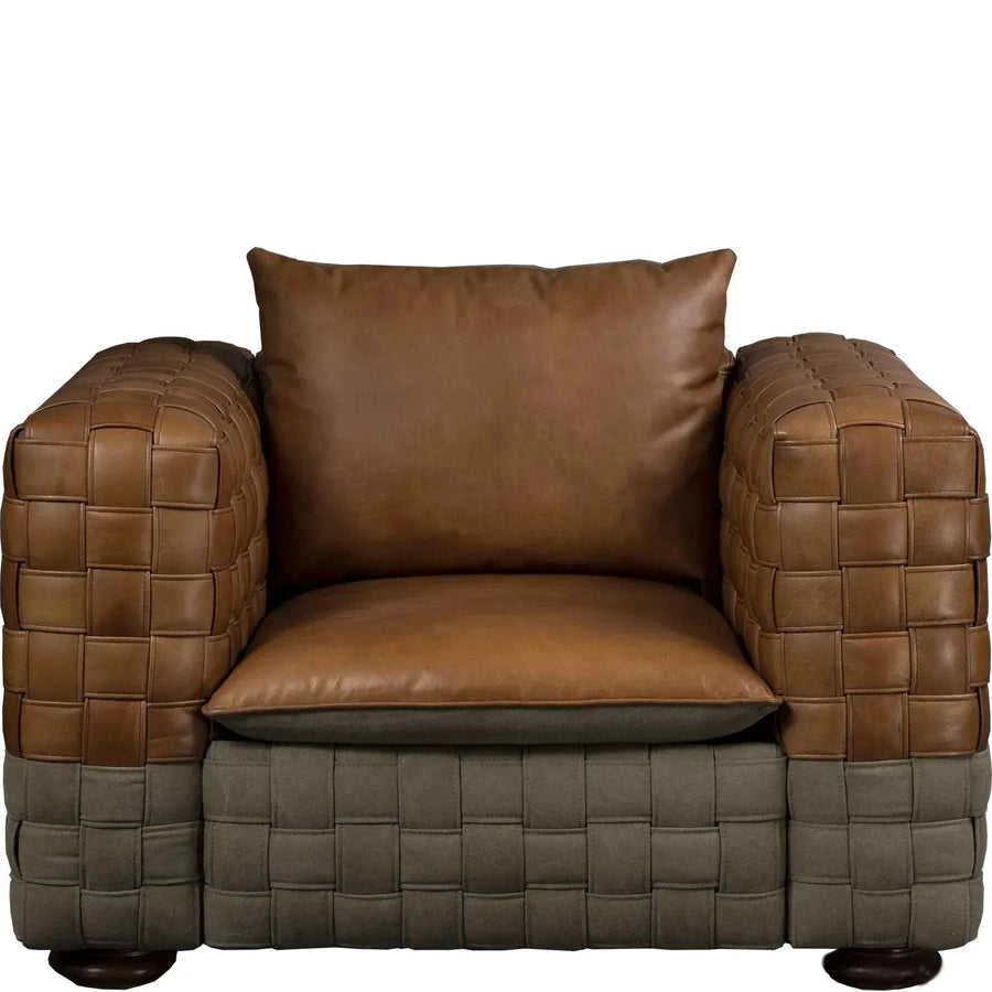 Vintage genuine leather 1 seater sofa martin in white background.