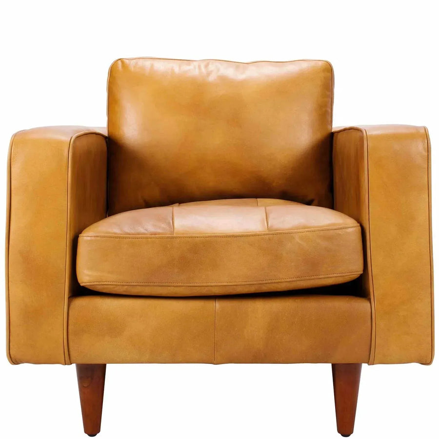 Vintage genuine leather 1 seater sofa olga in white background.