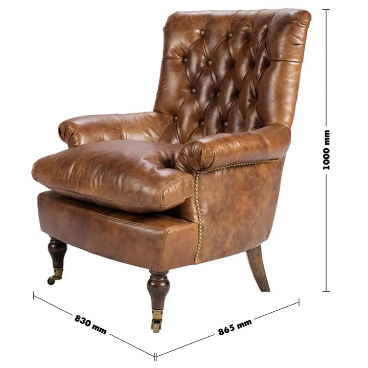 Vintage genuine leather 1 seater sofa retro size charts.
