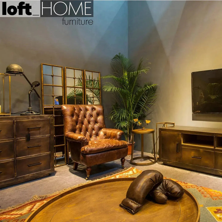 Vintage genuine leather 1 seater sofa retro in details.