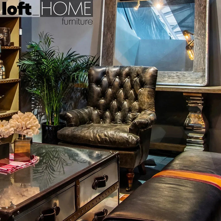 Vintage genuine leather 1 seater sofa retro in real life style.