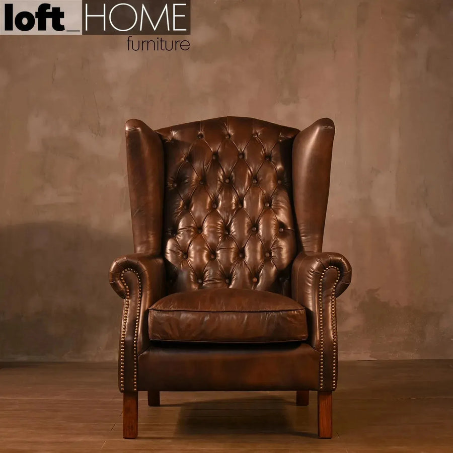 Vintage genuine leather 1 seater sofa wing l primary product view.