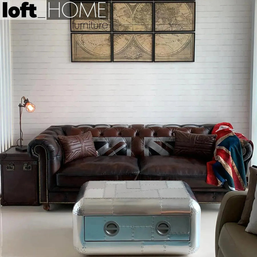 Vintage genuine leather 2 seater sofa chesterfield union jack primary product view.