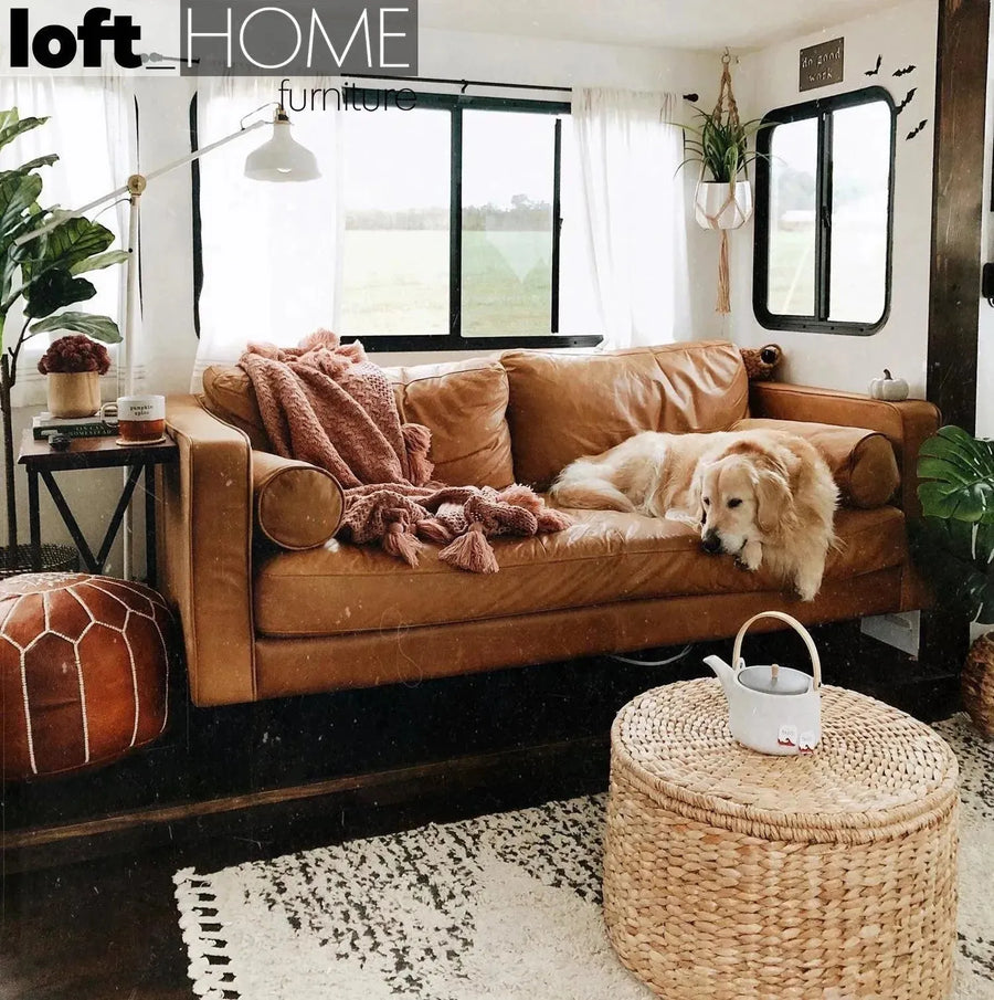 Vintage genuine leather 2 seater sofa olga primary product view.