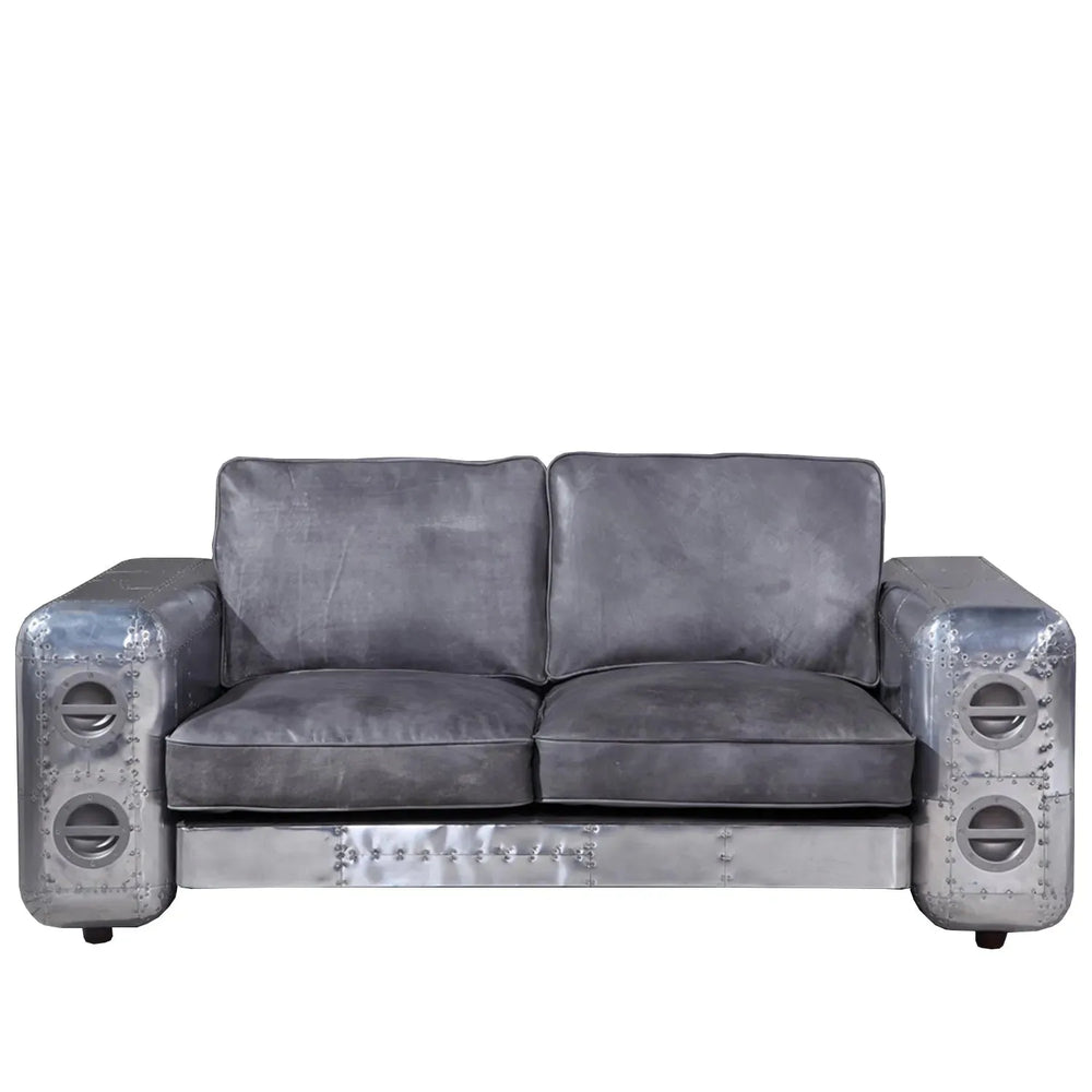 Industrial genuine leather 2 seater sofa silver aircraft in white background.