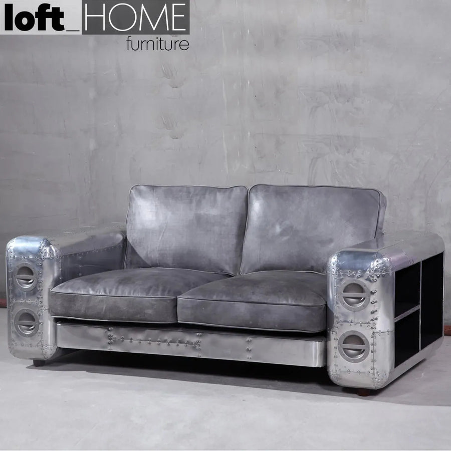 Industrial genuine leather 2 seater sofa silver aircraft primary product view.