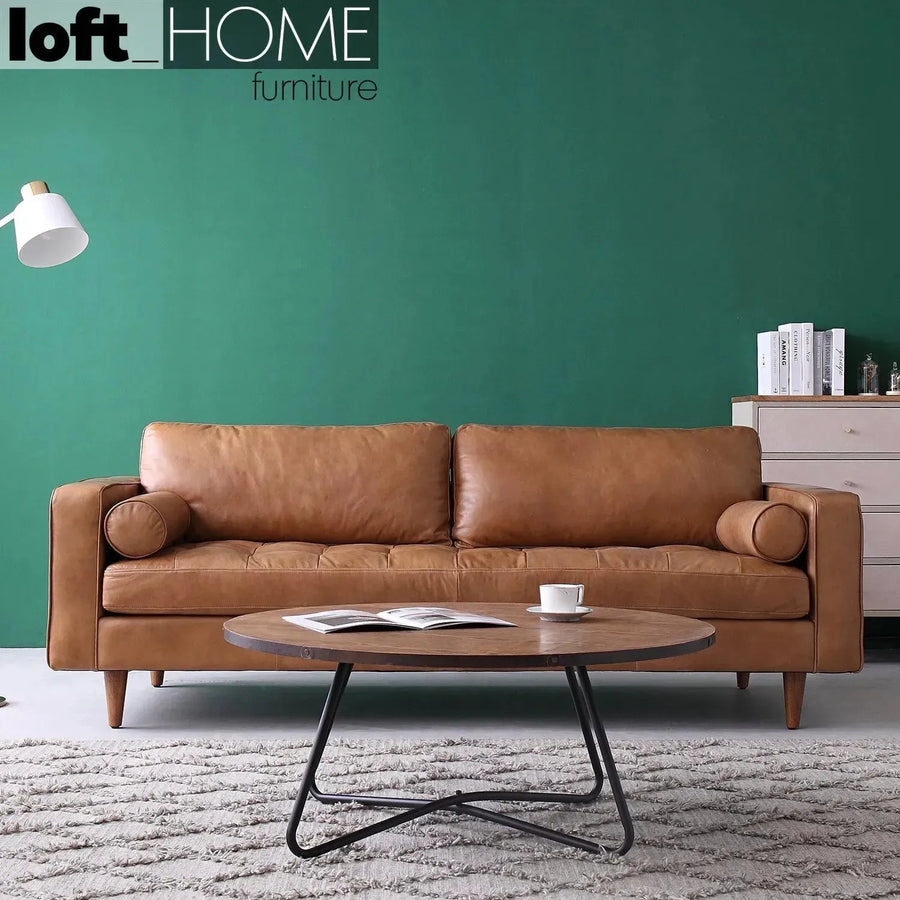 Vintage genuine leather 3 seater sofa olga primary product view.