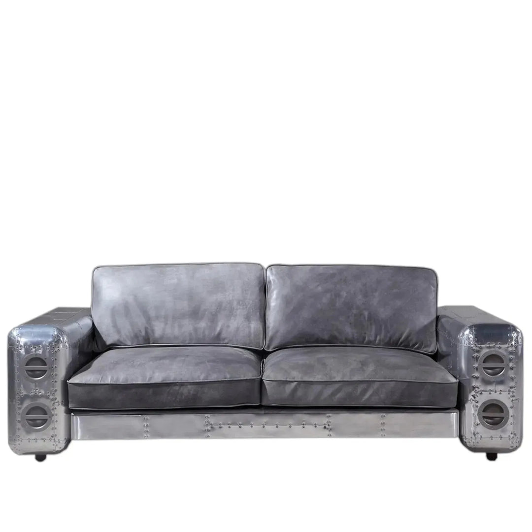 Industrial genuine leather 3 seater sofa silver aircraft in white background.