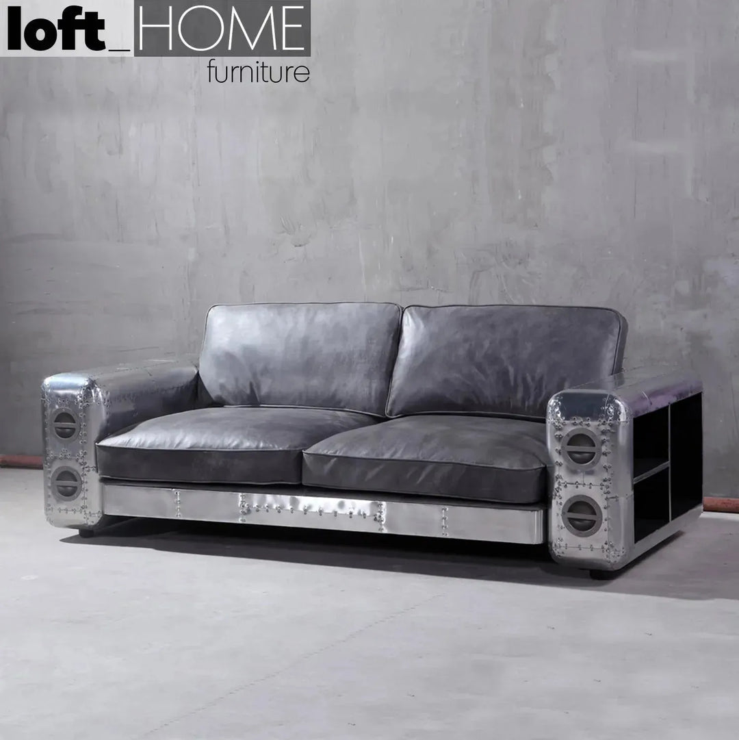 Industrial genuine leather 3 seater sofa silver aircraft primary product view.