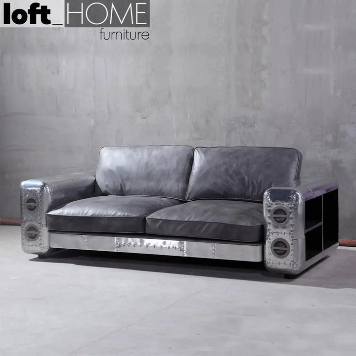Industrial genuine leather 3 seater sofa silver aircraft primary product view.