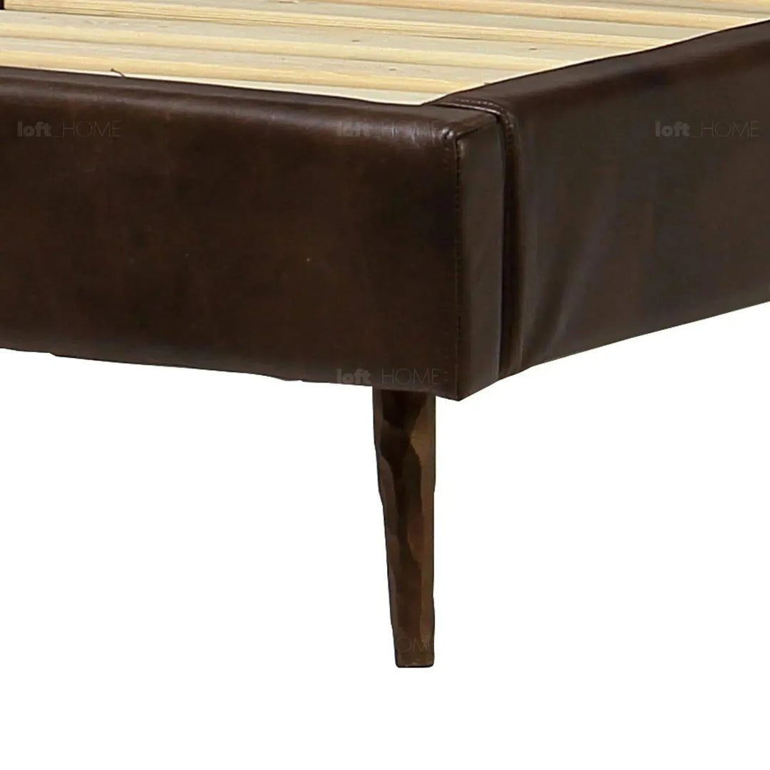 Vintage genuine leather bed frame saddleback layered structure.