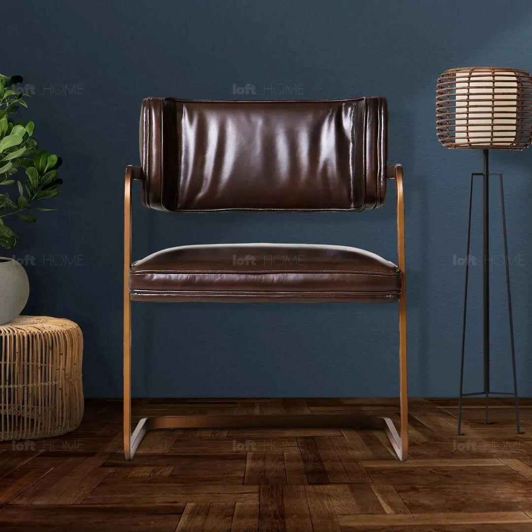 Industrial genuine leather dining chair herman in real life style.