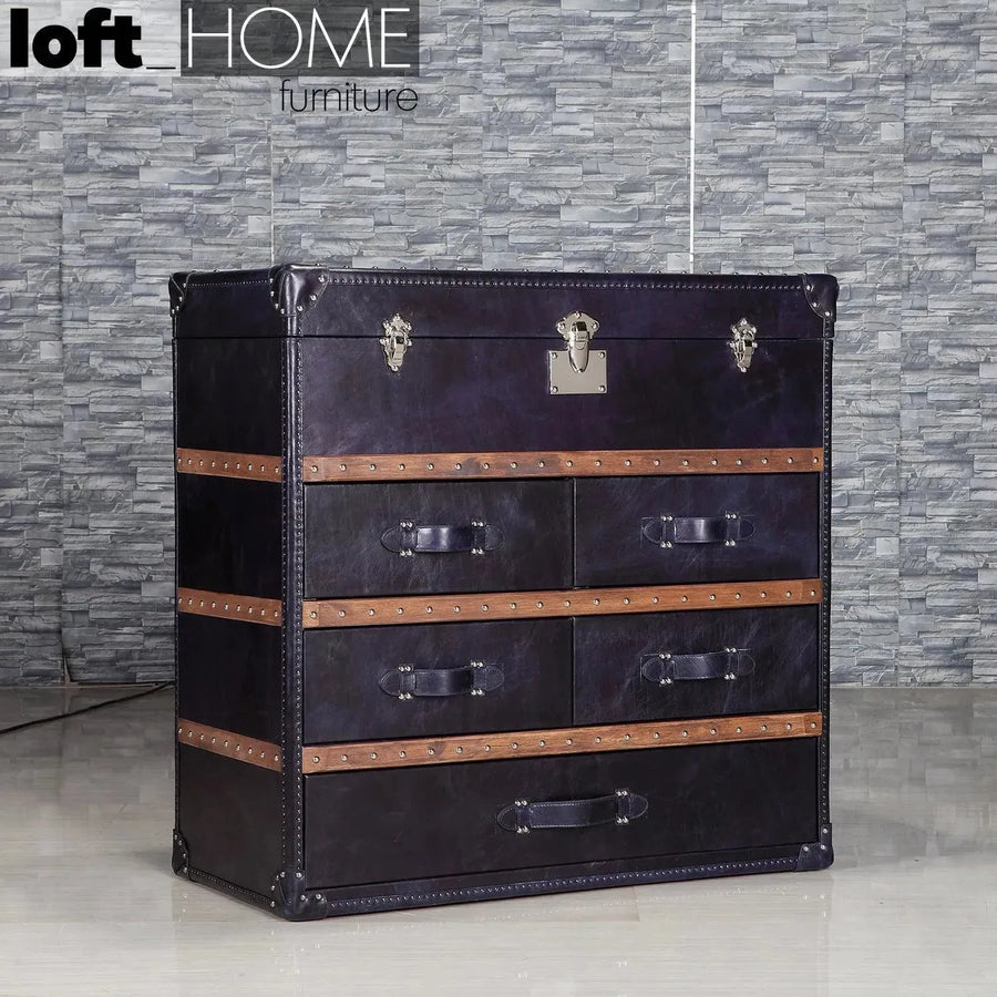 Vintage genuine leather drawer cabinet ox trunk s primary product view.