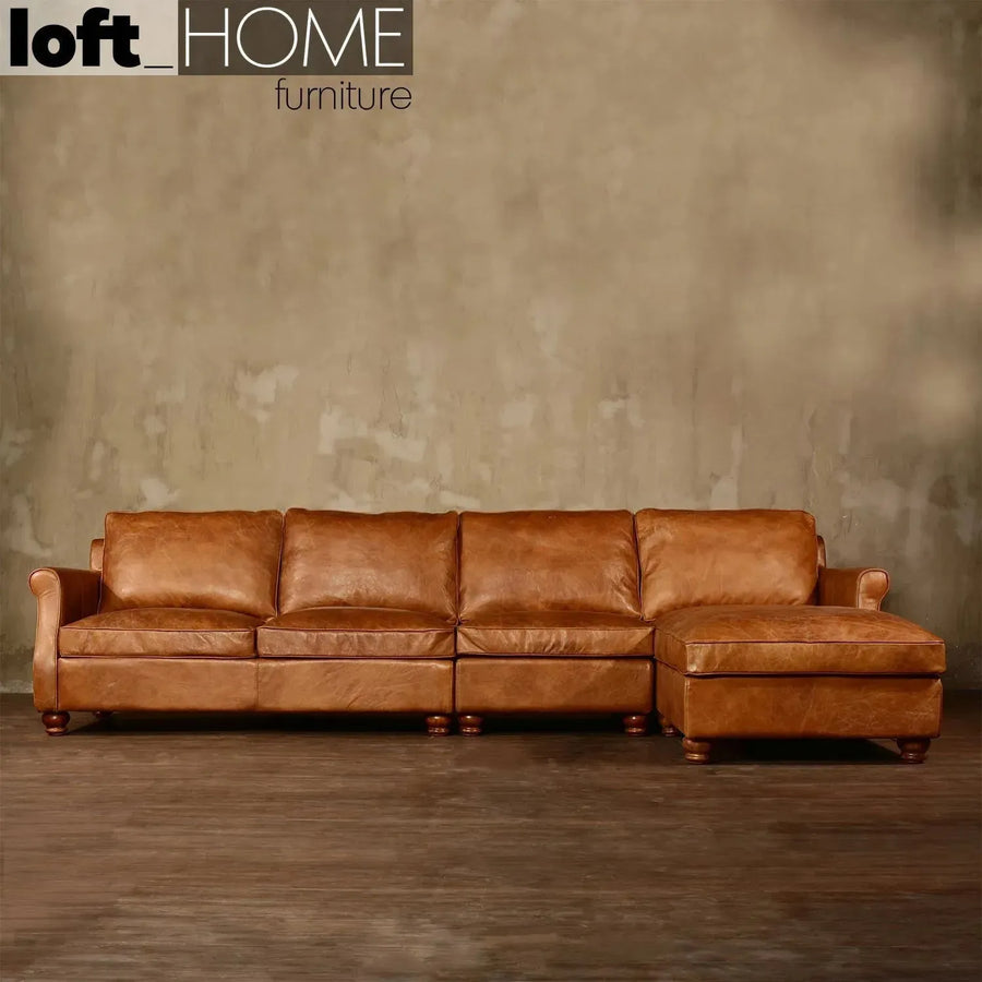 Vintage genuine leather l shape sectional sofa barclay 3+l primary product view.