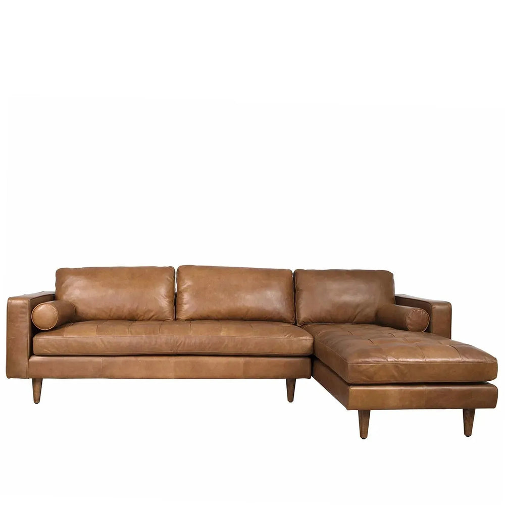 Vintage genuine leather l shape sectional sofa olga 2+l in white background.