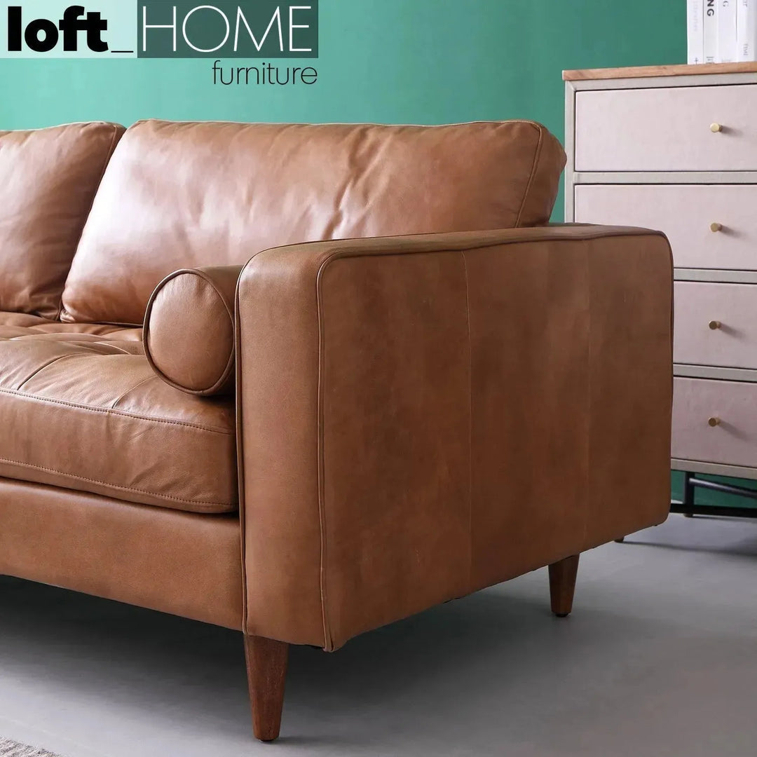 Vintage genuine leather l shape sectional sofa olga 2+l in close up details.