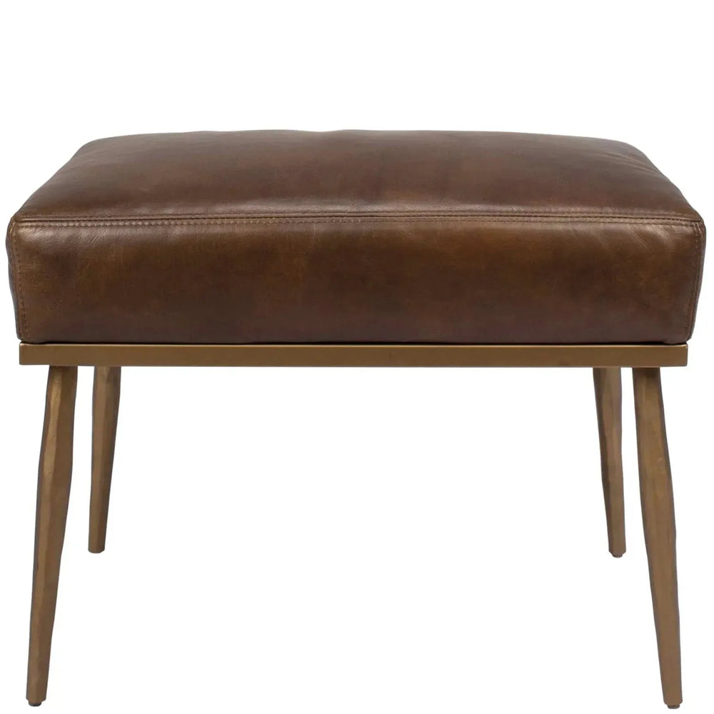 Vintage genuine leather ottoman hummer brass in white background.