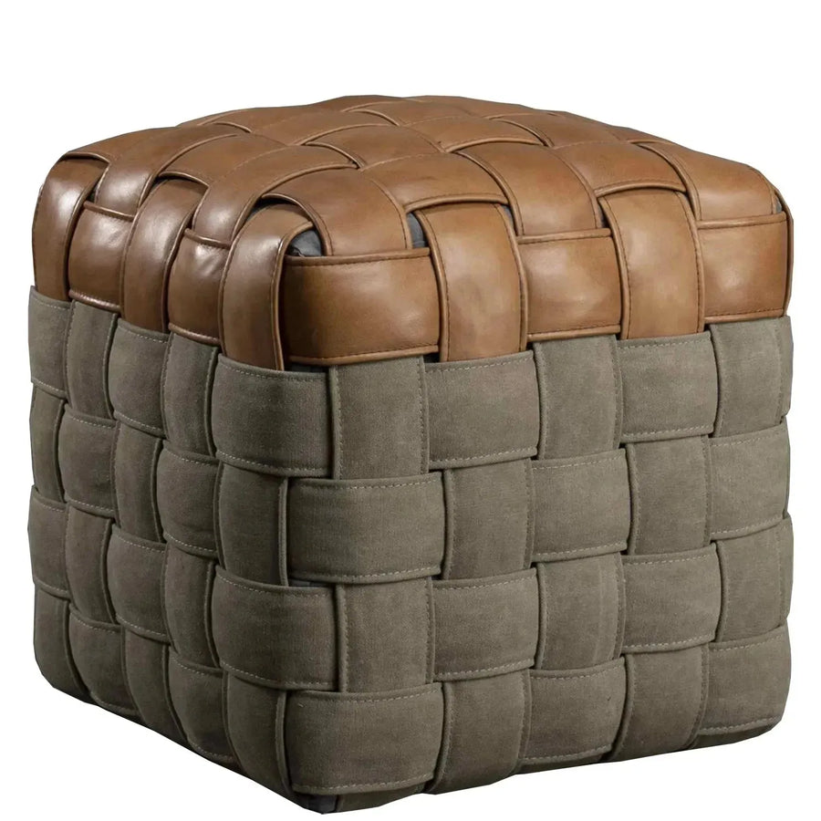 Vintage genuine leather ottoman martin s in white background.