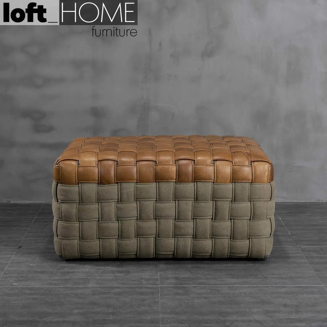 Vintage genuine leather ottoman martin with context.