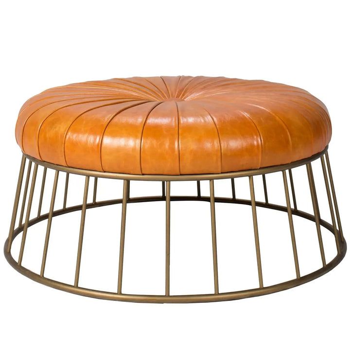 Vintage genuine leather ottoman spiral in white background.