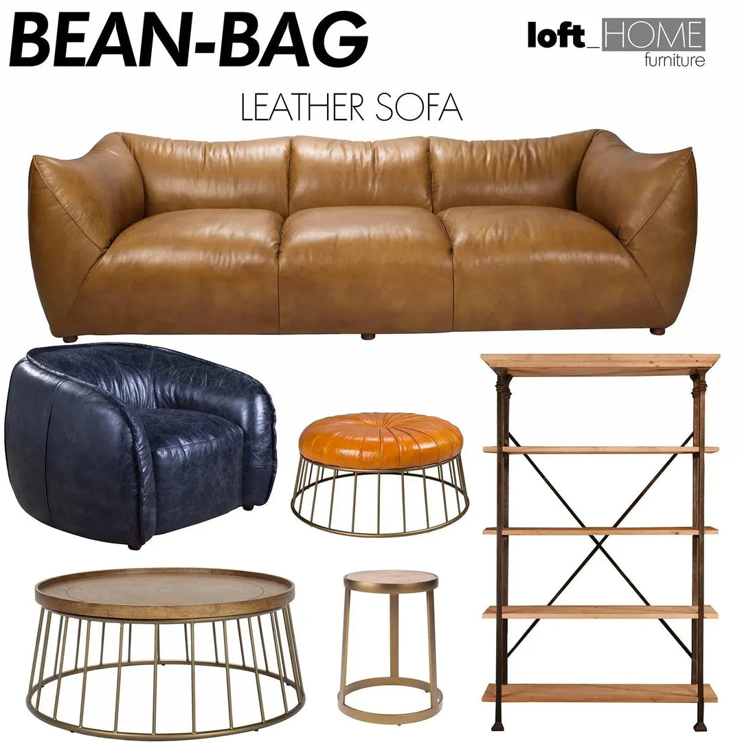 Vintage genuine leather ottoman spiral with context.