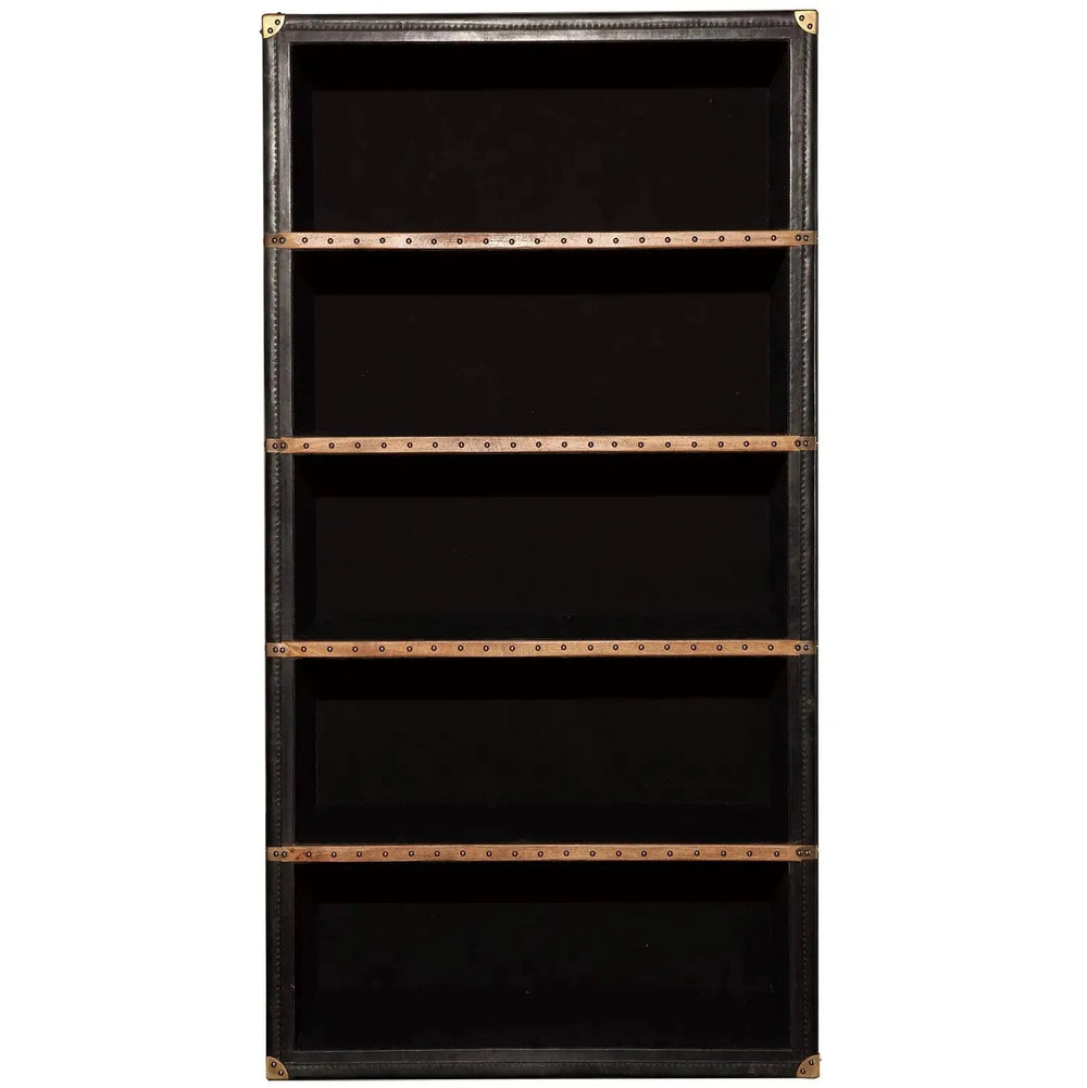 Vintage genuine leather bookshelf cowboy in white background.