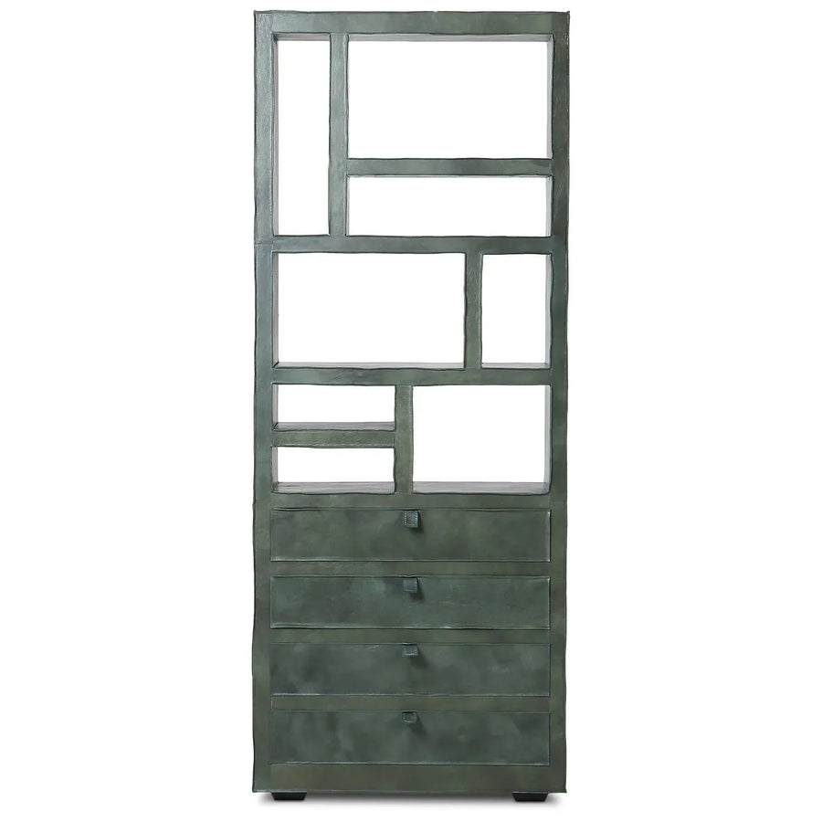 Vintage genuine leather bookshelf murphy in white background.