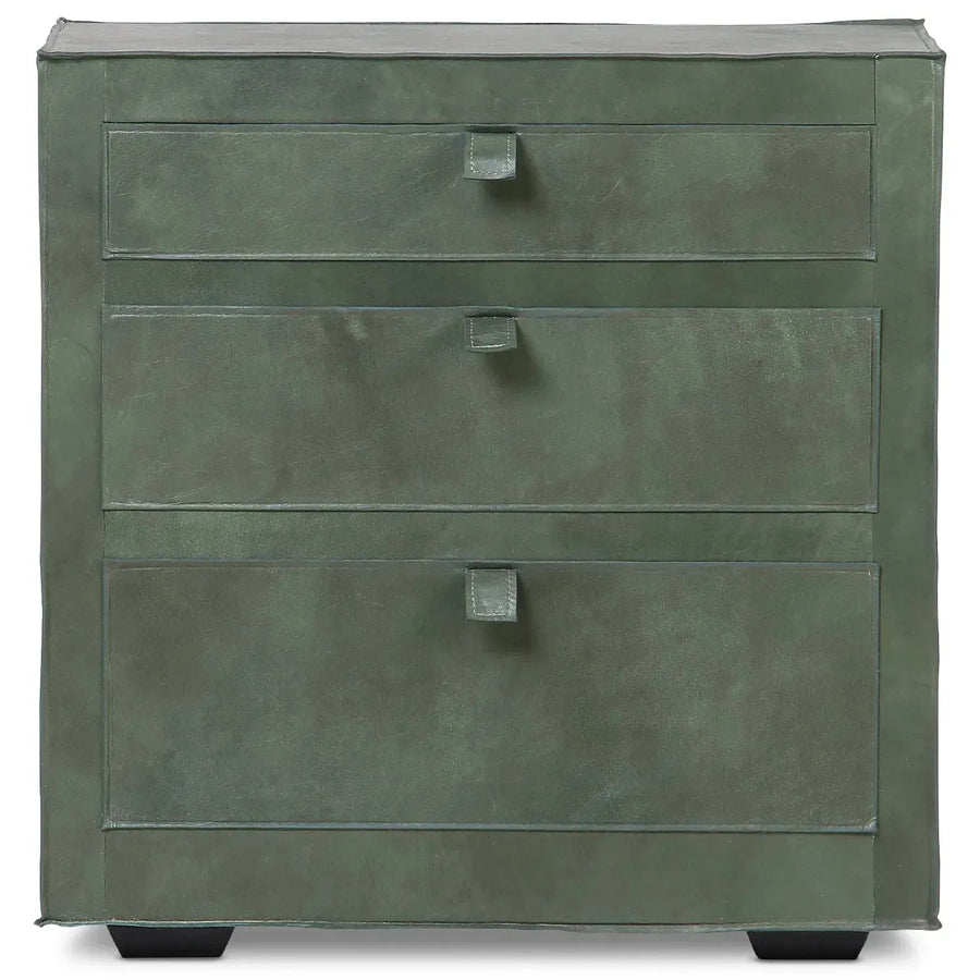 Vintage genuine leather side table murphy in white background.