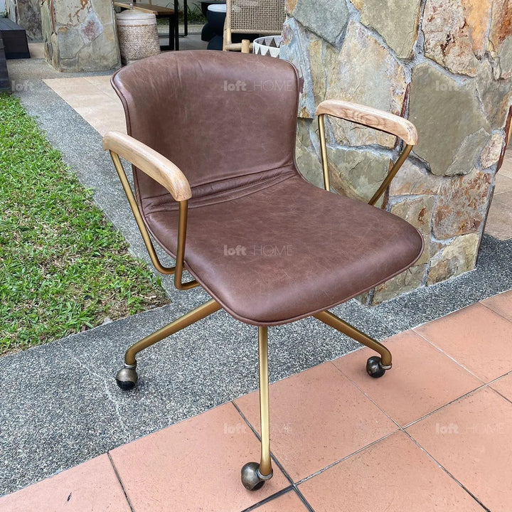 Vintage genuine leather study chair akron with context.