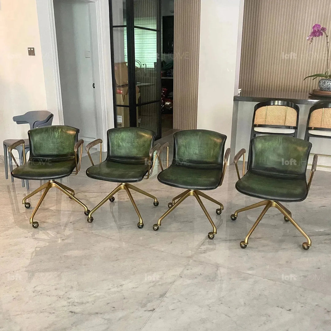 Vintage genuine leather study chair akron in close up details.