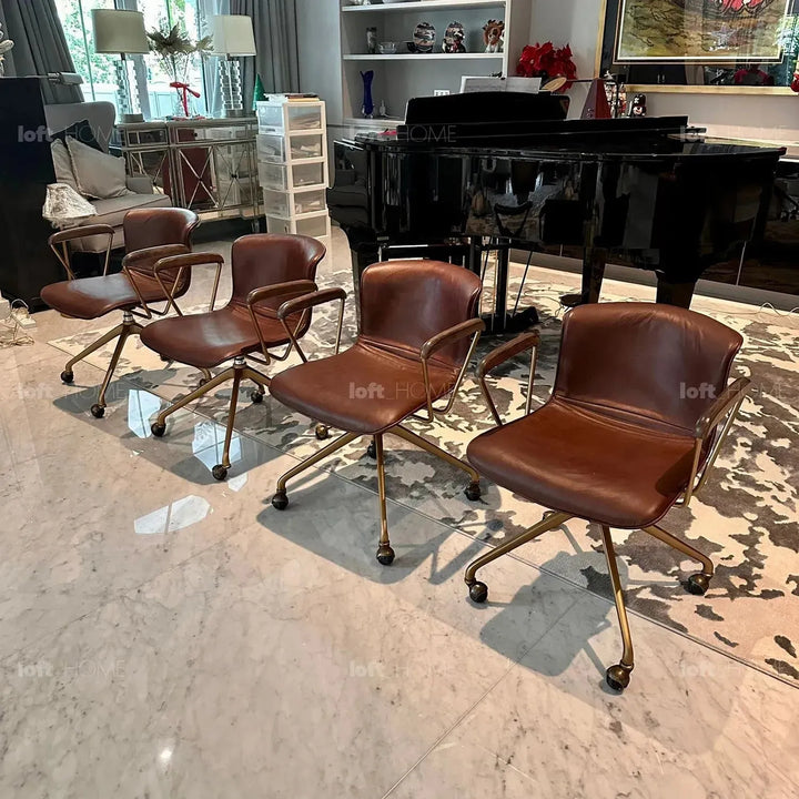 Vintage genuine leather study chair akron in panoramic view.