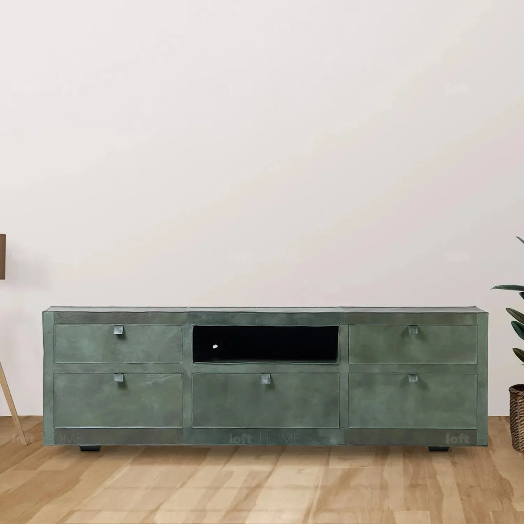 Vintage genuine leather tv console murphy in real life style.