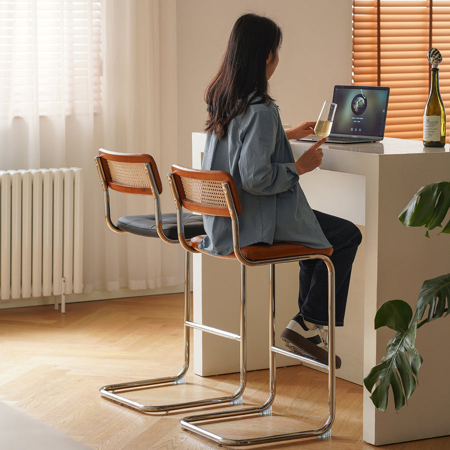 Vintage rattan pu leather bar chair hoh xil primary product view.