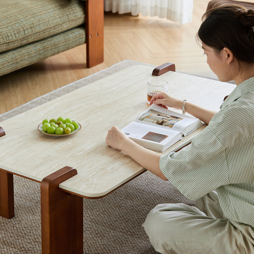 Vintage sintered stone coffee table roma in close up details.
