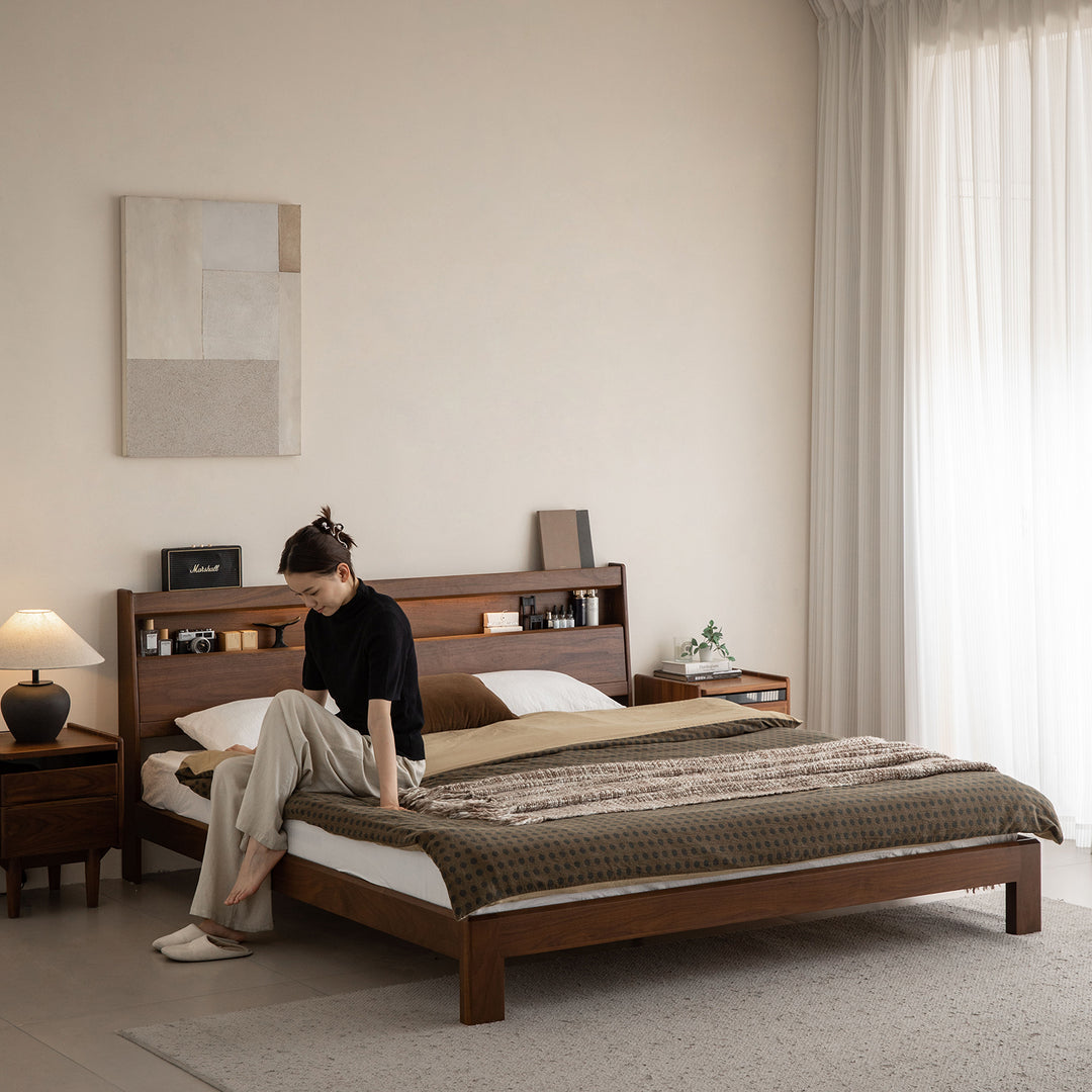 Vintage walnut wood bed accompany light size charts.