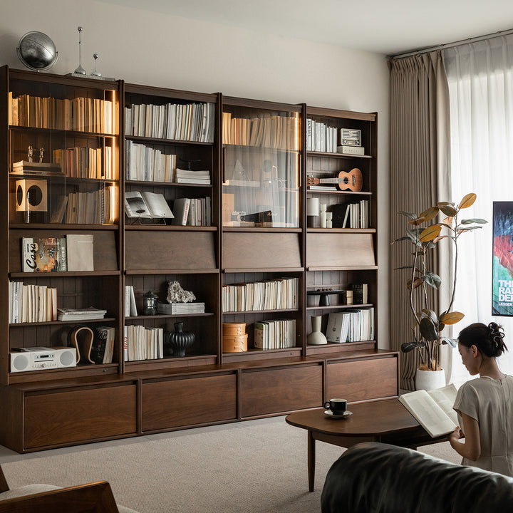 Vintage walnut wood bookshelf vista size charts.