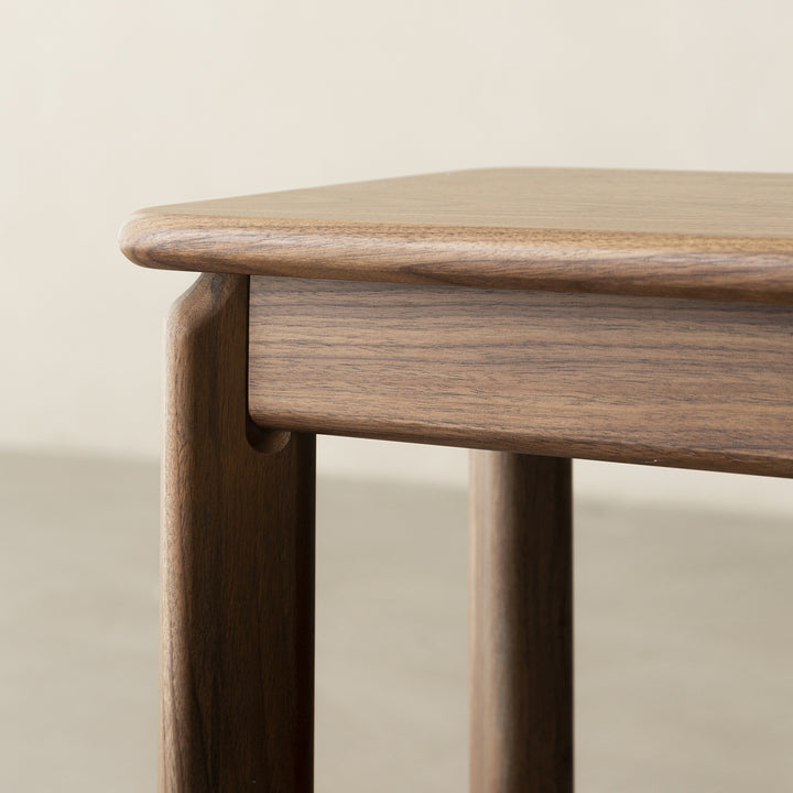 Vintage walnut wood dining bench riverin in details.