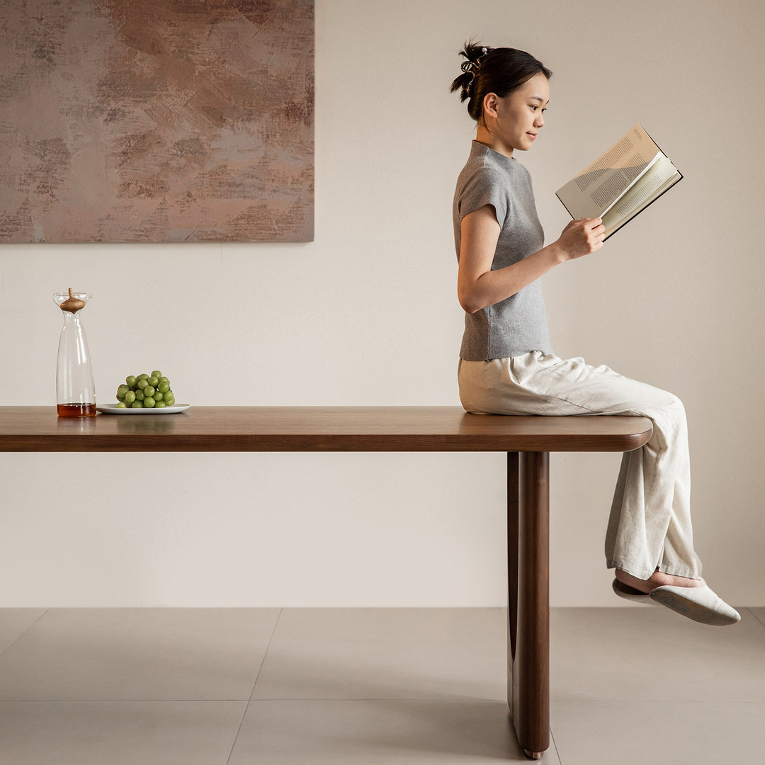 Vintage walnut wood dining table rockwel material variants.