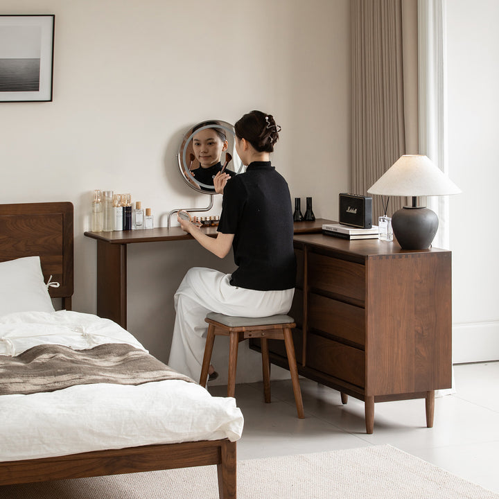 Vintage walnut wood dressing table vista size charts.