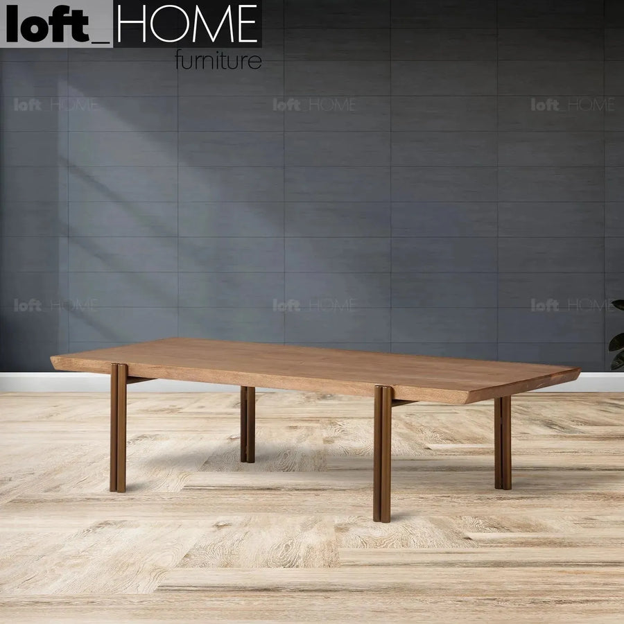 Industrial wooden coffee table breezy primary product view.