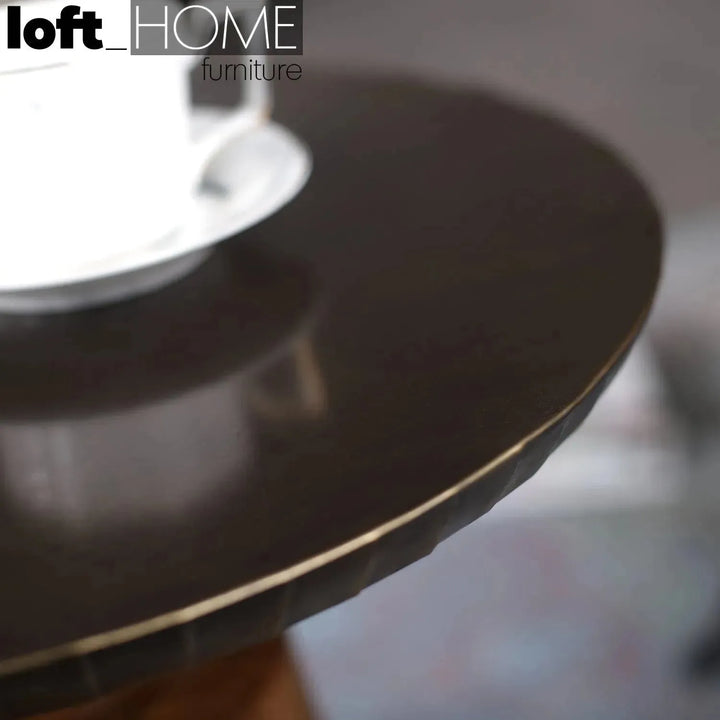 Vintage wooden round side table vintage brass detail 3.