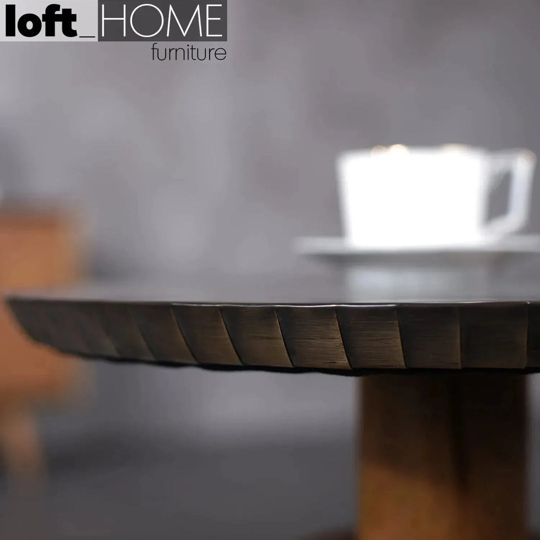 Vintage wooden round side table vintage brass detail 2.