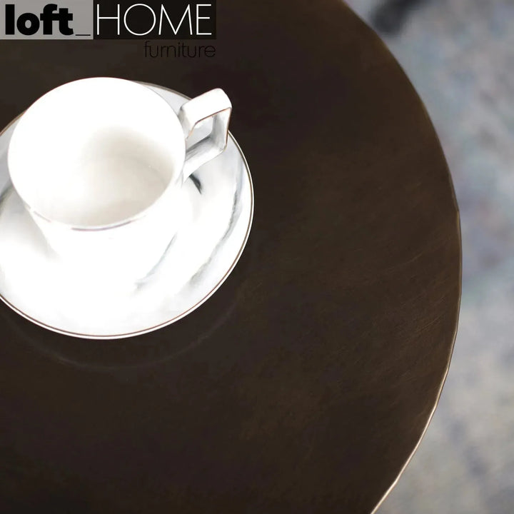 Vintage wooden round side table vintage brass detail 4.