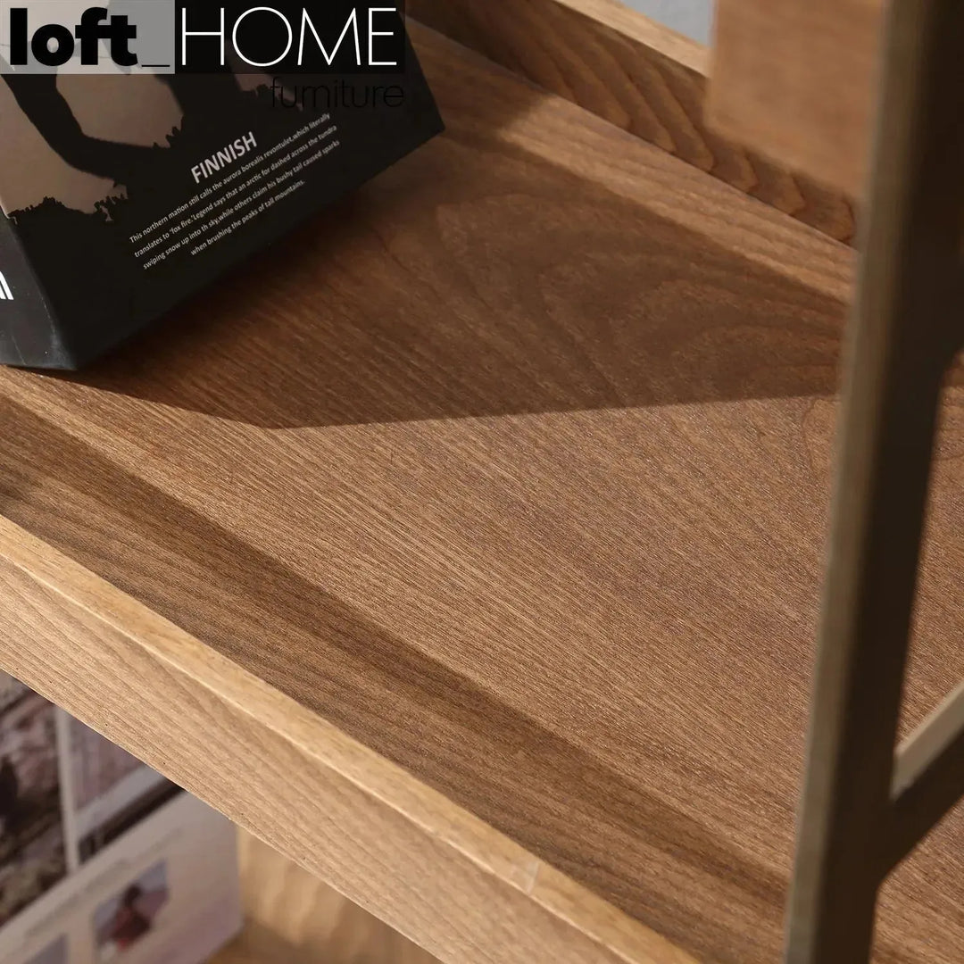 Industrial wooden display shelf lawn environmental situation.