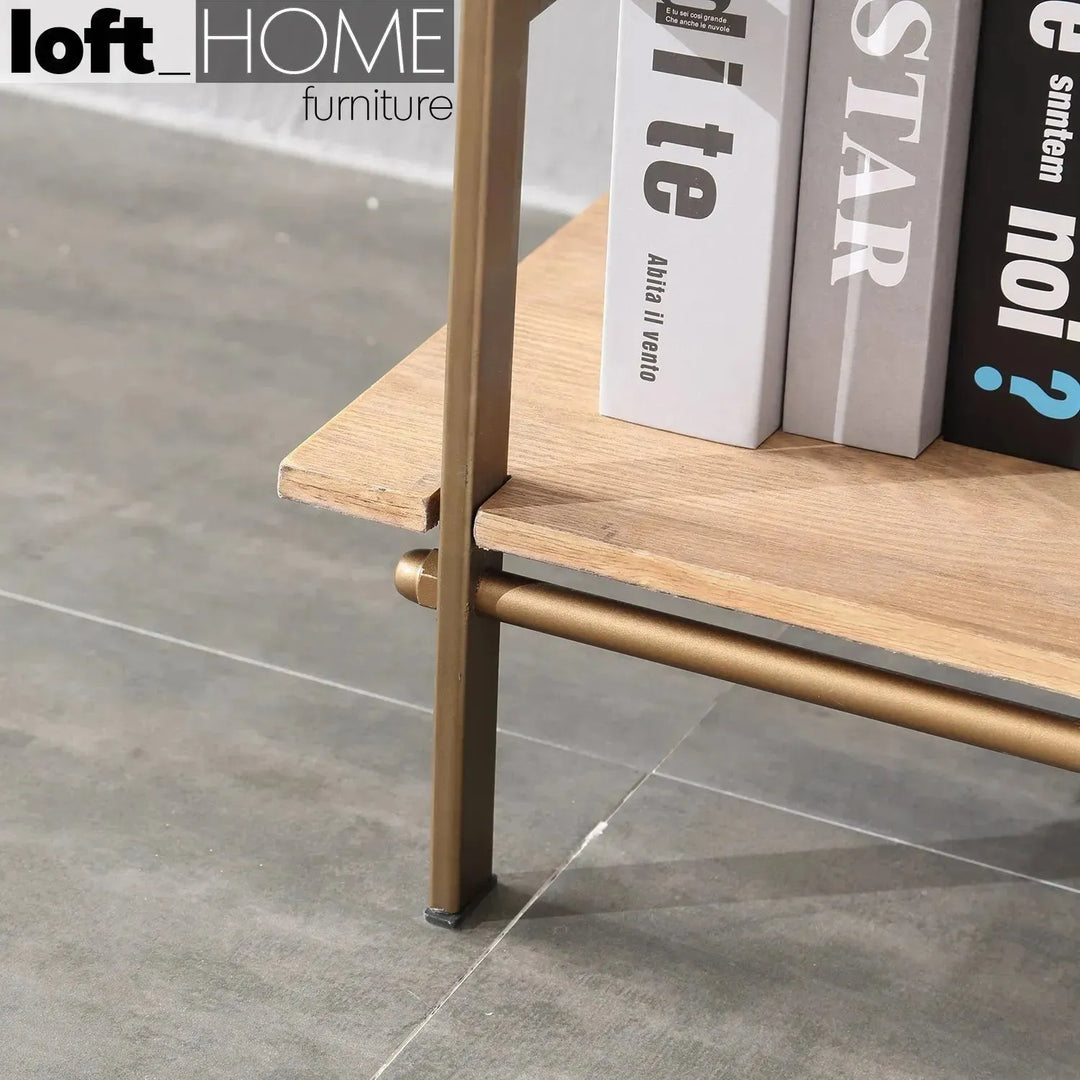 Industrial wooden display shelf lawn conceptual design.