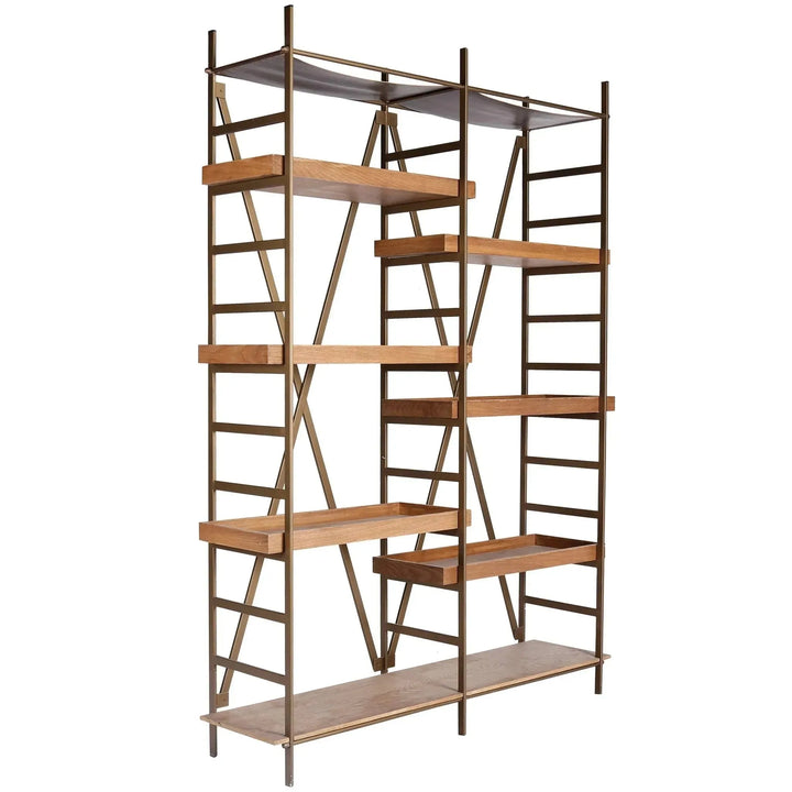 Industrial wooden display shelf lawn situational feels.