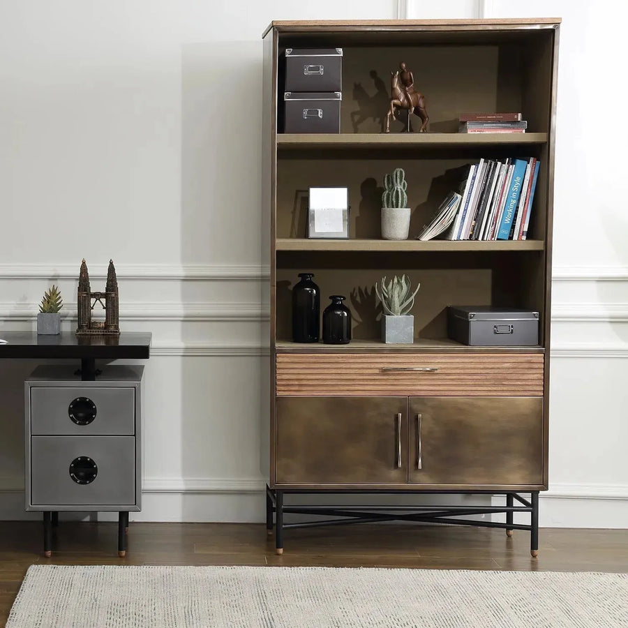 Vintage wooden bookshelf vintage brass primary product view.