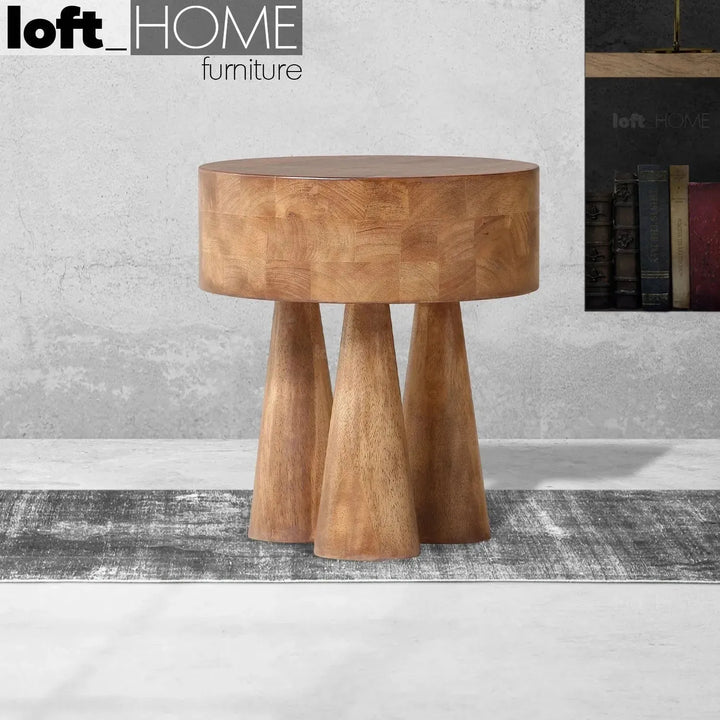 Rustic wooden side table stumpy primary product view.