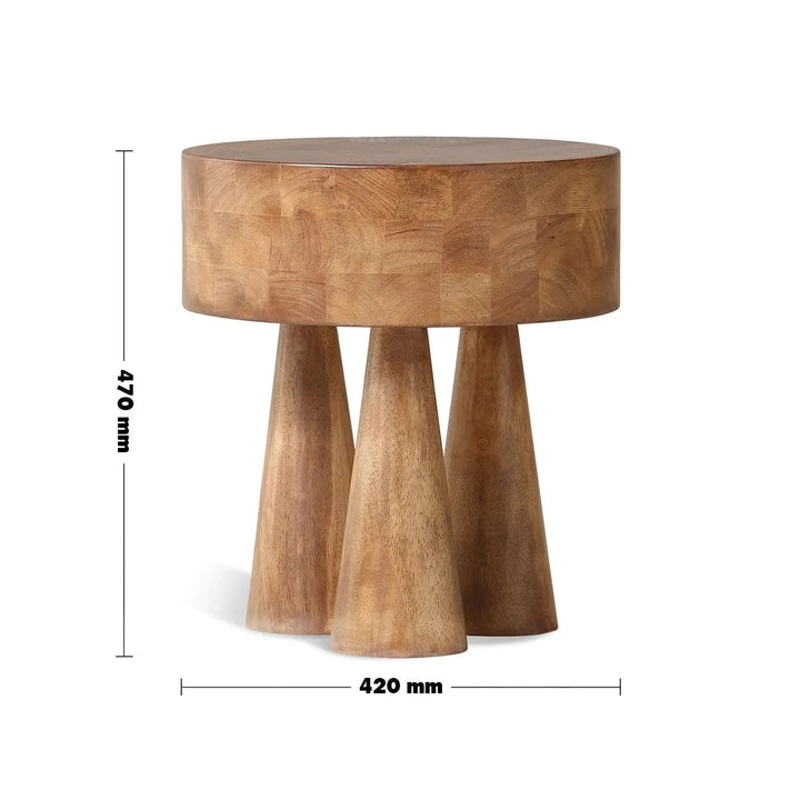 Rustic wooden side table stumpy size charts.
